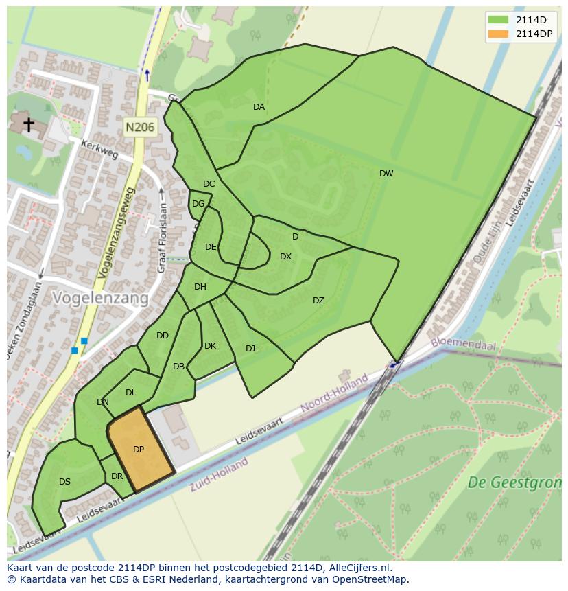 Afbeelding van het postcodegebied 2114 DP op de kaart.