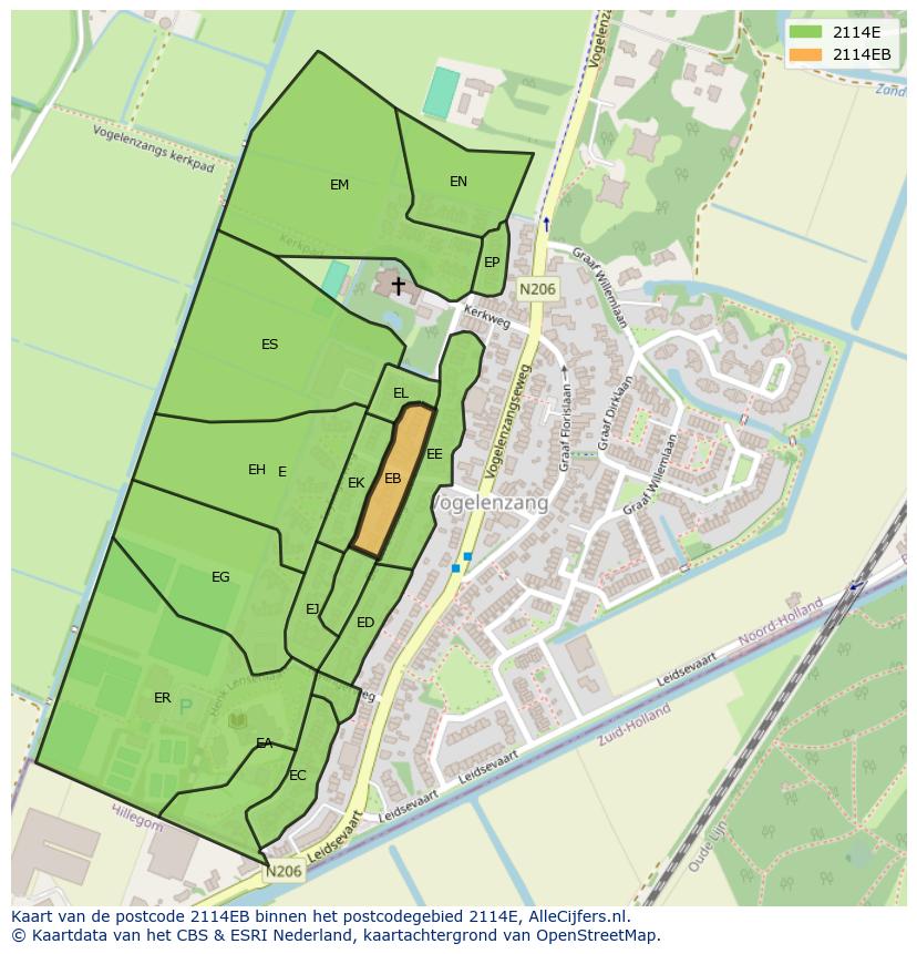 Afbeelding van het postcodegebied 2114 EB op de kaart.