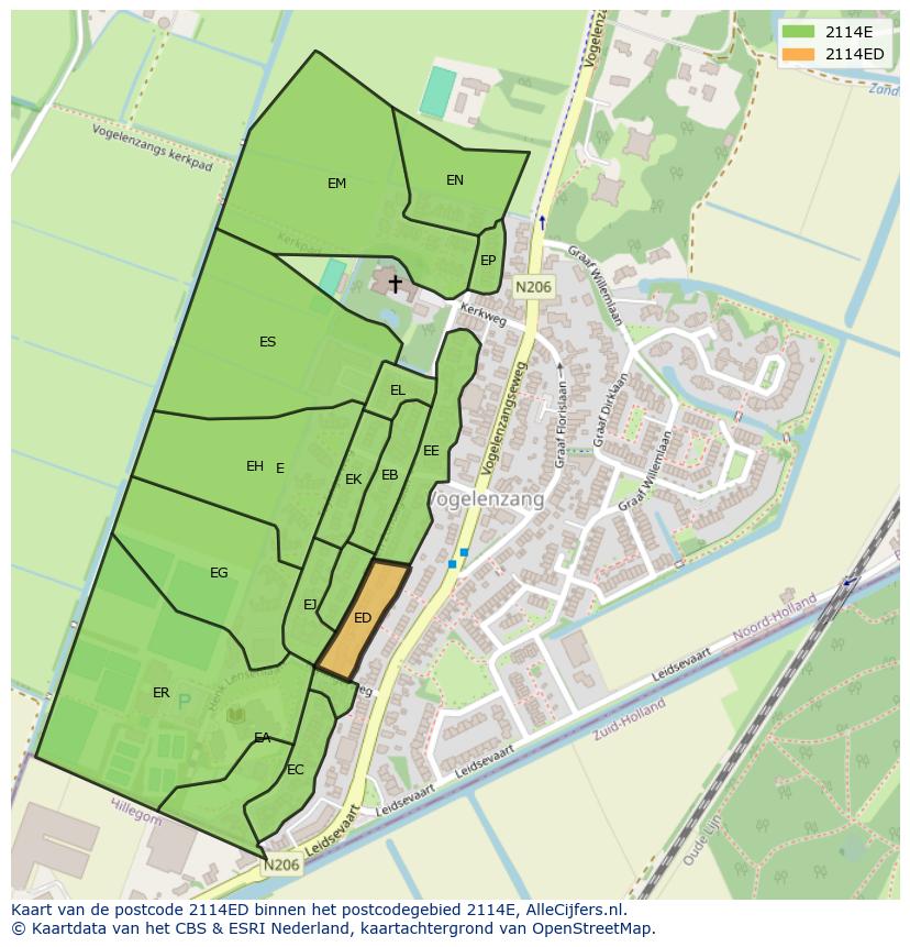 Afbeelding van het postcodegebied 2114 ED op de kaart.