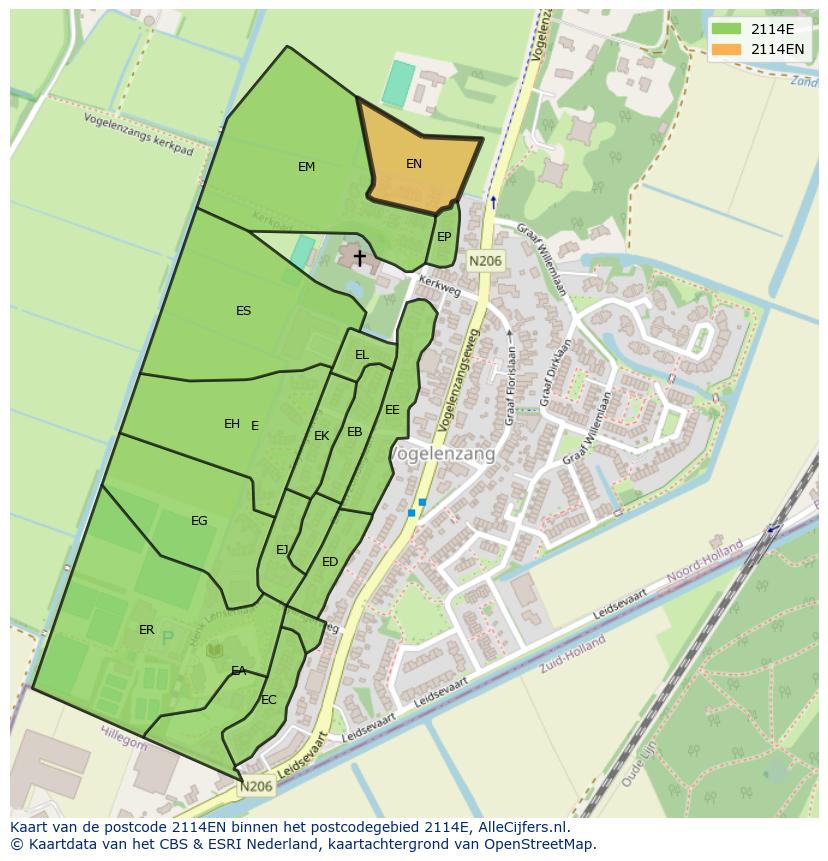 Afbeelding van het postcodegebied 2114 EN op de kaart.