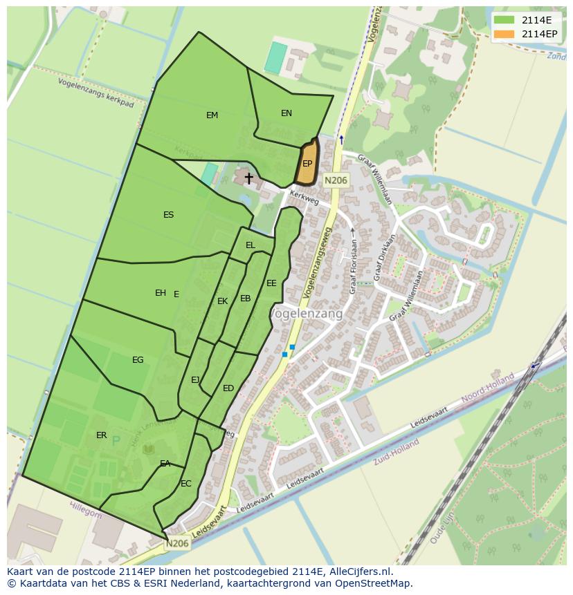 Afbeelding van het postcodegebied 2114 EP op de kaart.