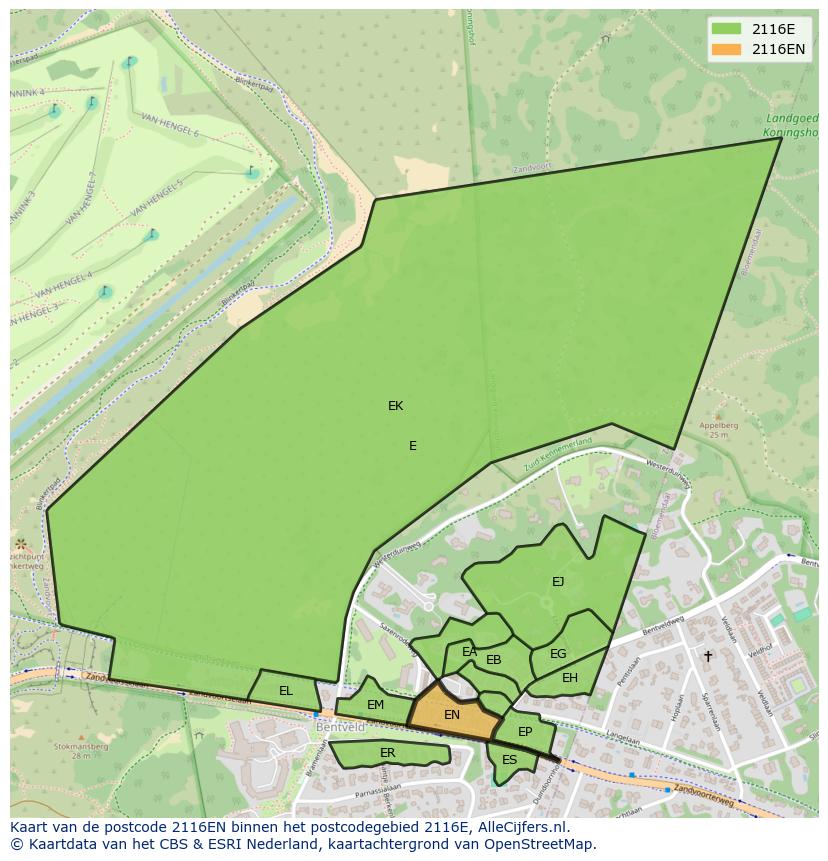 Afbeelding van het postcodegebied 2116 EN op de kaart.