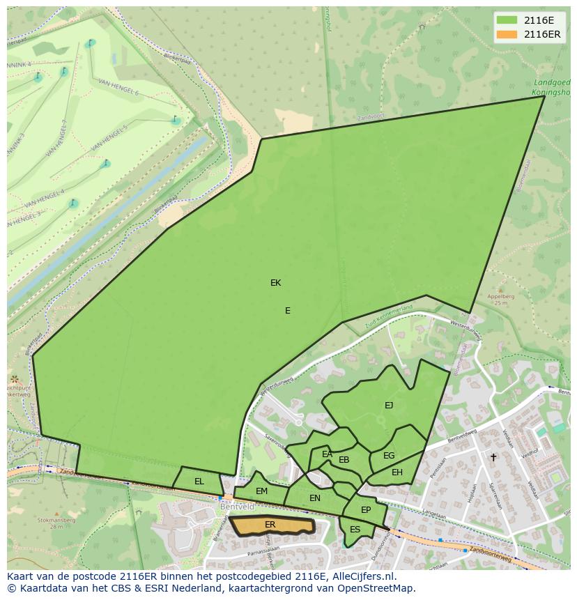 Afbeelding van het postcodegebied 2116 ER op de kaart.