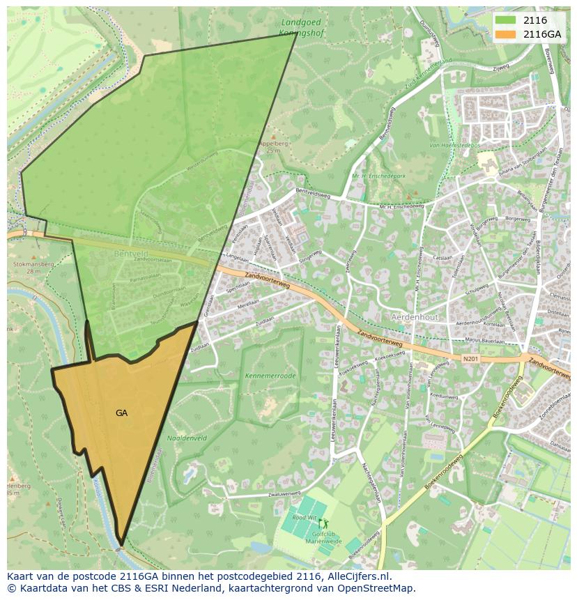 Afbeelding van het postcodegebied 2116 GA op de kaart.