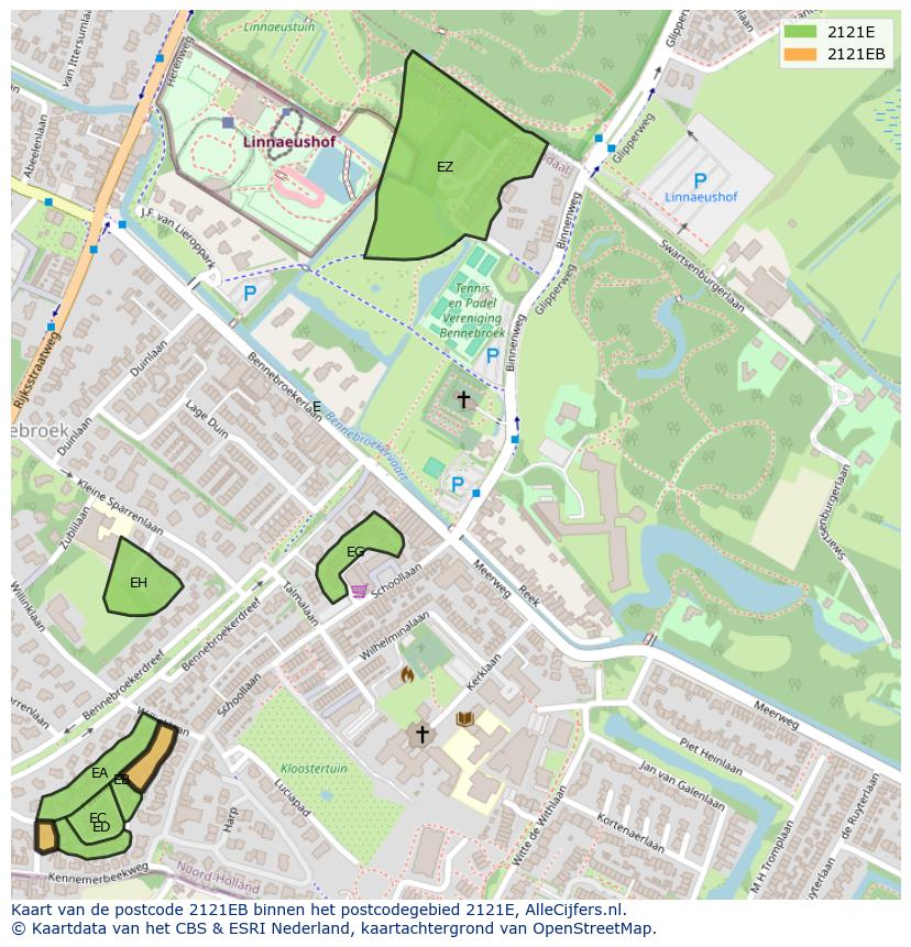Afbeelding van het postcodegebied 2121 EB op de kaart.