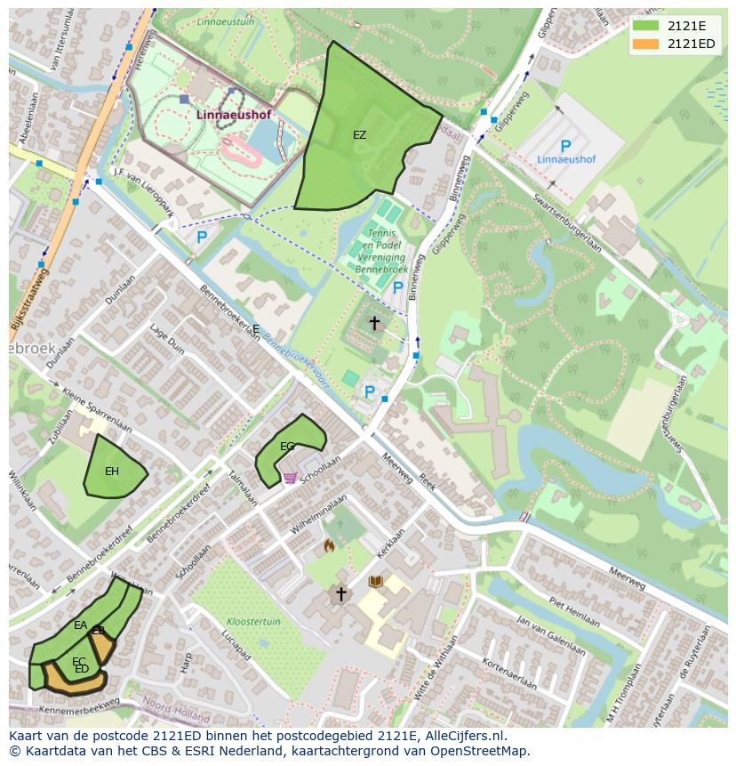 Afbeelding van het postcodegebied 2121 ED op de kaart.