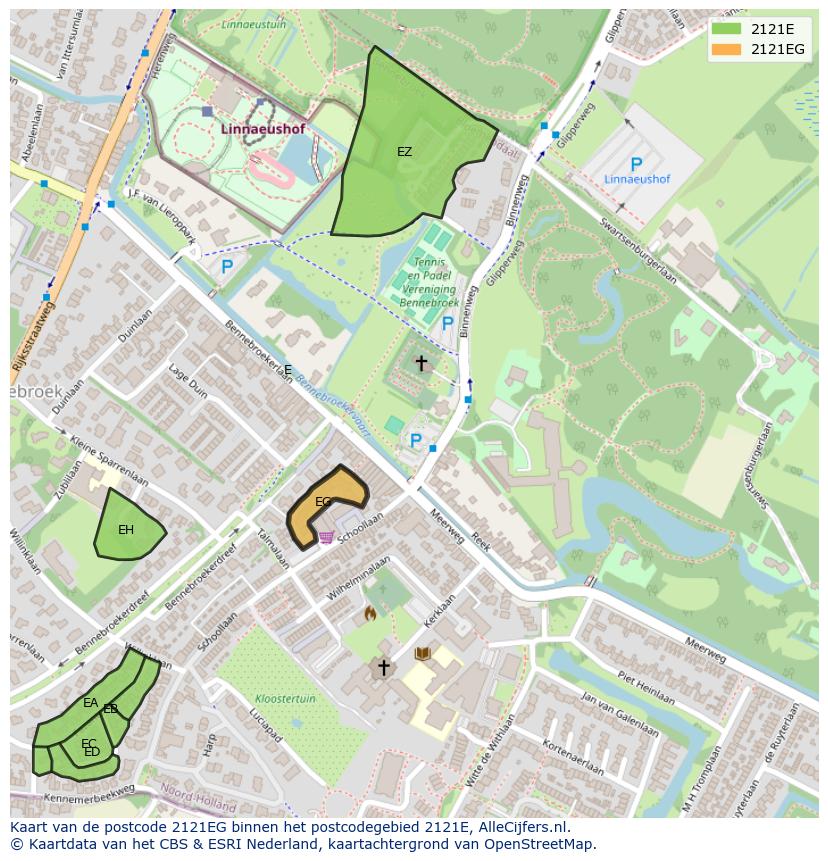 Afbeelding van het postcodegebied 2121 EG op de kaart.