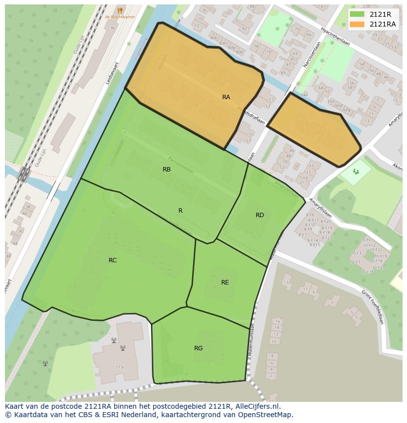Afbeelding van het postcodegebied 2121 RA op de kaart.