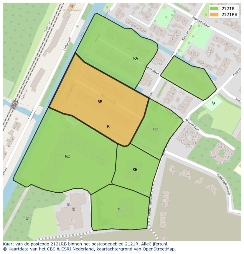 Afbeelding van het postcodegebied 2121 RB op de kaart.