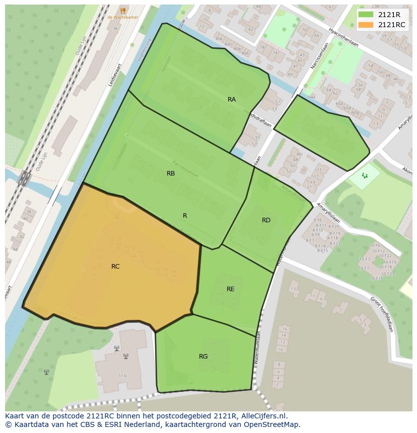 Afbeelding van het postcodegebied 2121 RC op de kaart.