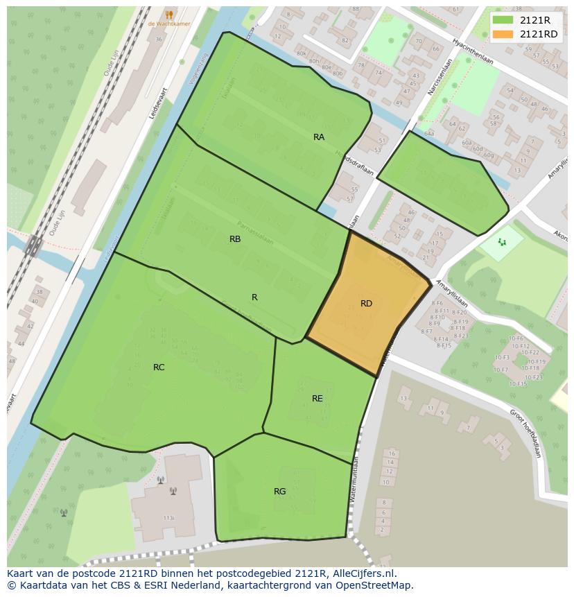 Afbeelding van het postcodegebied 2121 RD op de kaart.