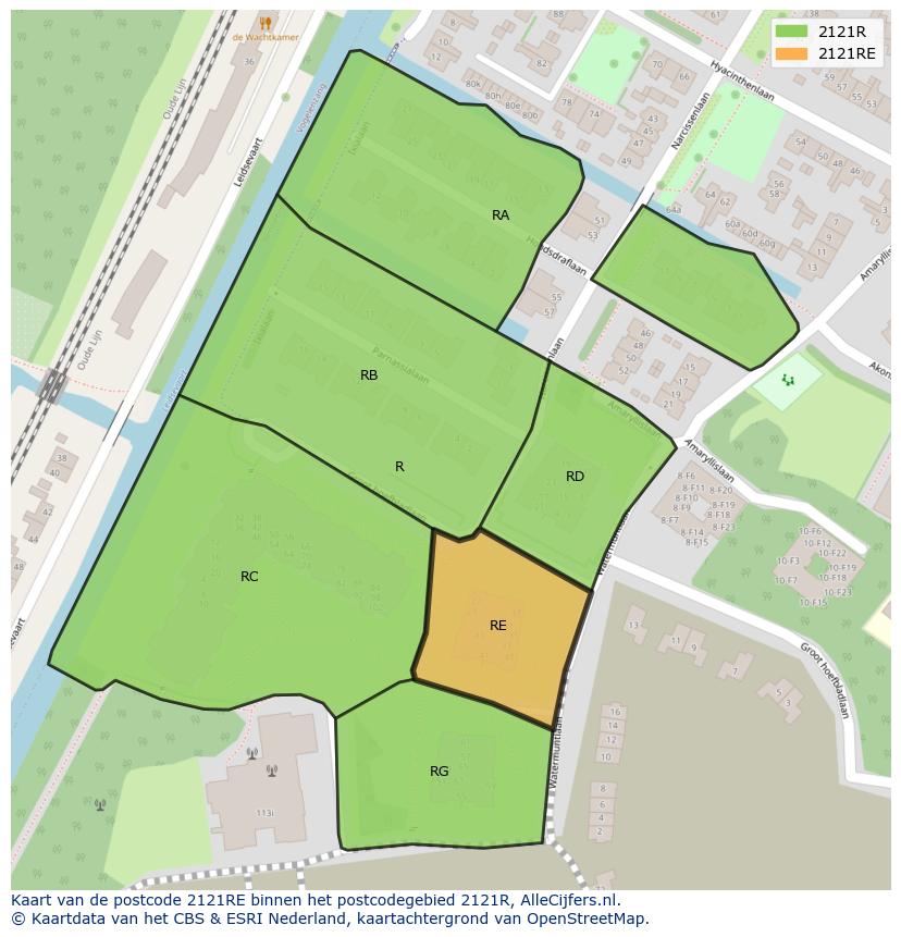 Afbeelding van het postcodegebied 2121 RE op de kaart.