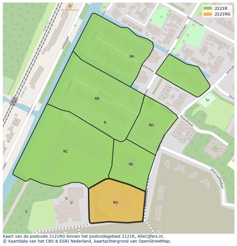 Afbeelding van het postcodegebied 2121 RG op de kaart.