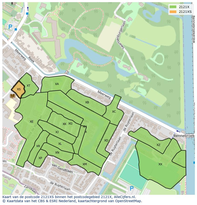 Afbeelding van het postcodegebied 2121 XS op de kaart.