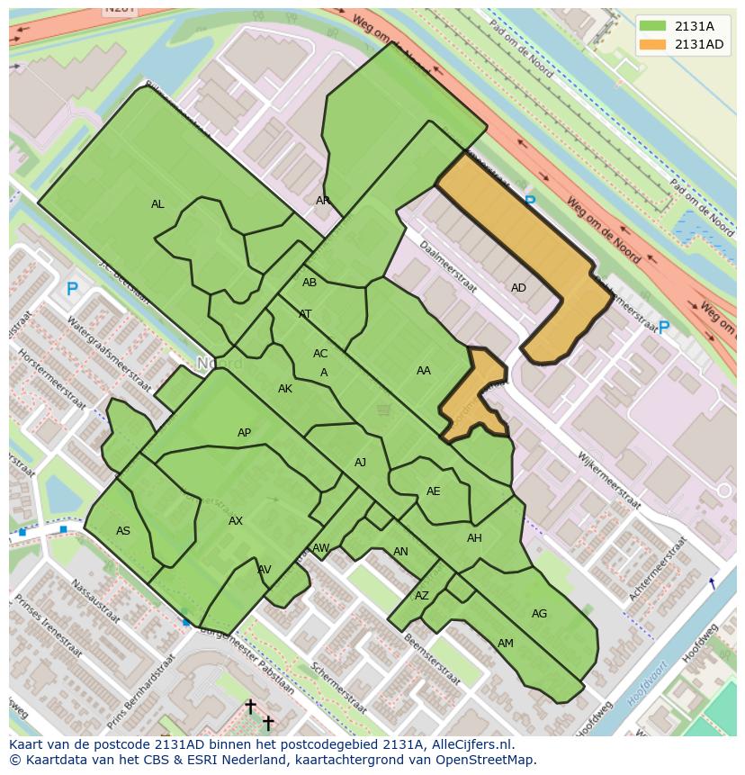 Afbeelding van het postcodegebied 2131 AD op de kaart.