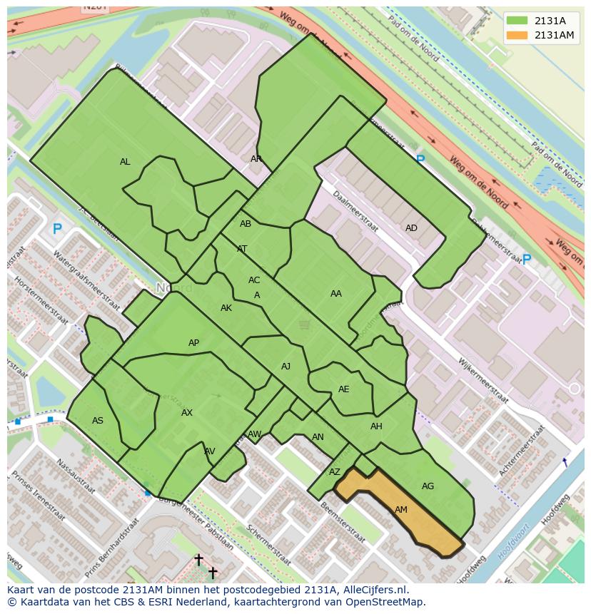 Afbeelding van het postcodegebied 2131 AM op de kaart.