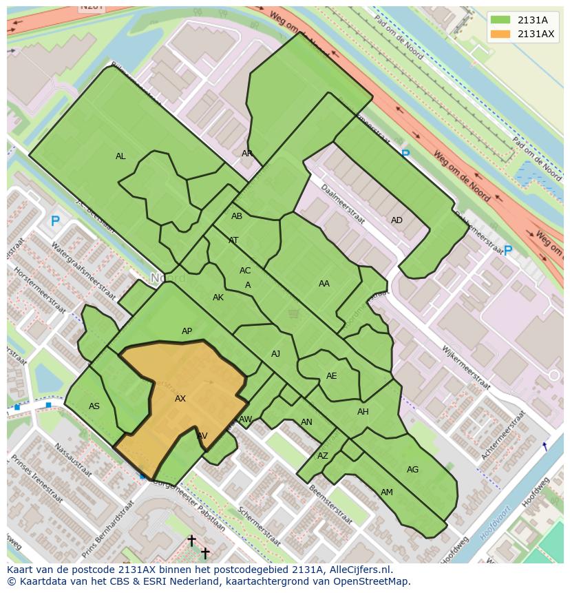 Afbeelding van het postcodegebied 2131 AX op de kaart.
