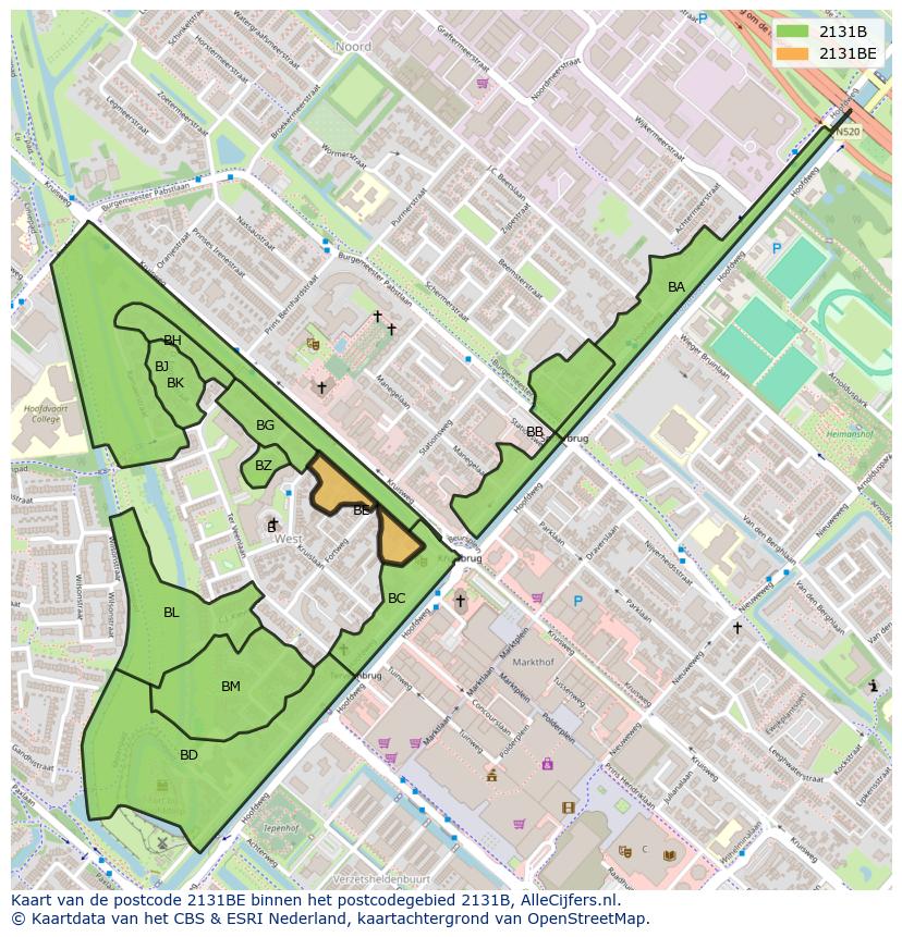 Afbeelding van het postcodegebied 2131 BE op de kaart.