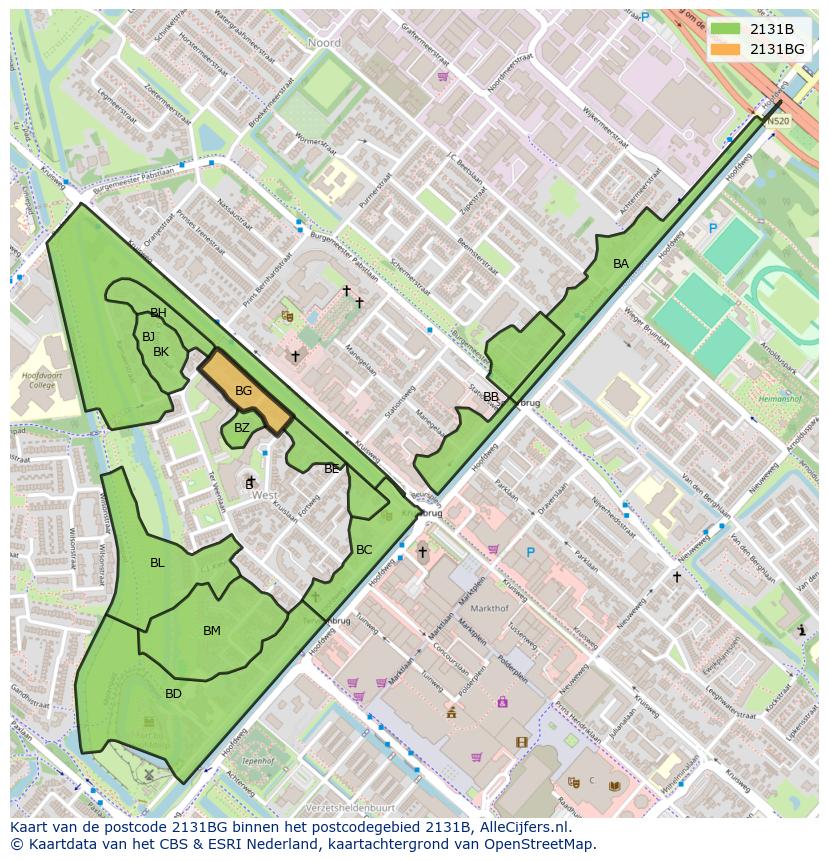 Afbeelding van het postcodegebied 2131 BG op de kaart.