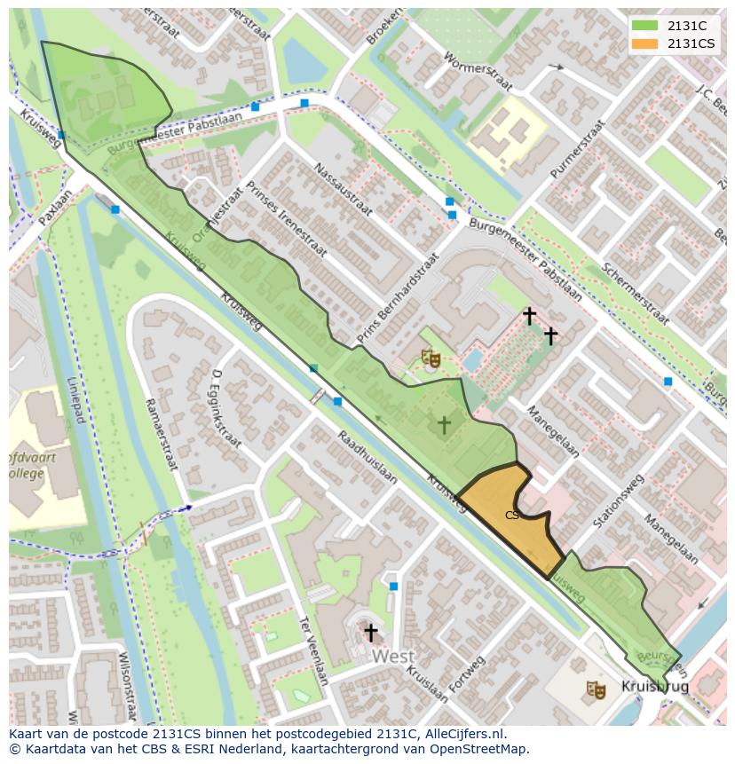 Afbeelding van het postcodegebied 2131 CS op de kaart.