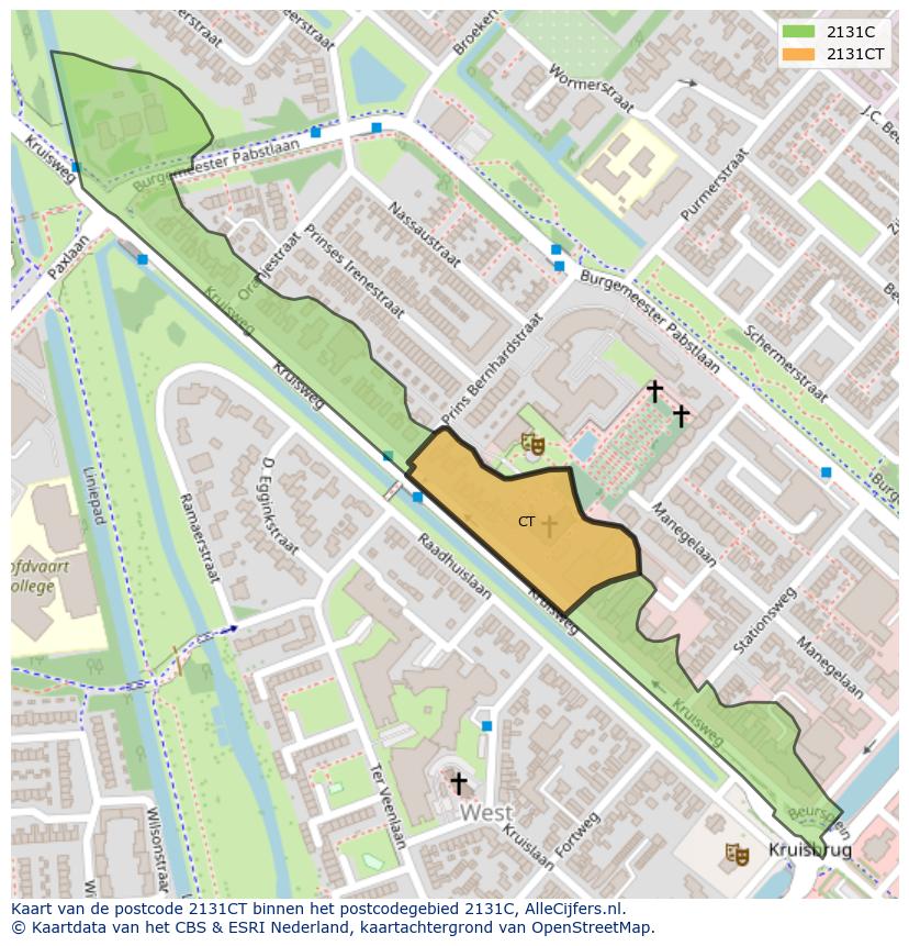Afbeelding van het postcodegebied 2131 CT op de kaart.