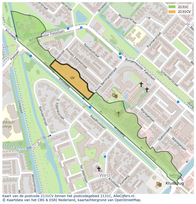 Afbeelding van het postcodegebied 2131 CV op de kaart.