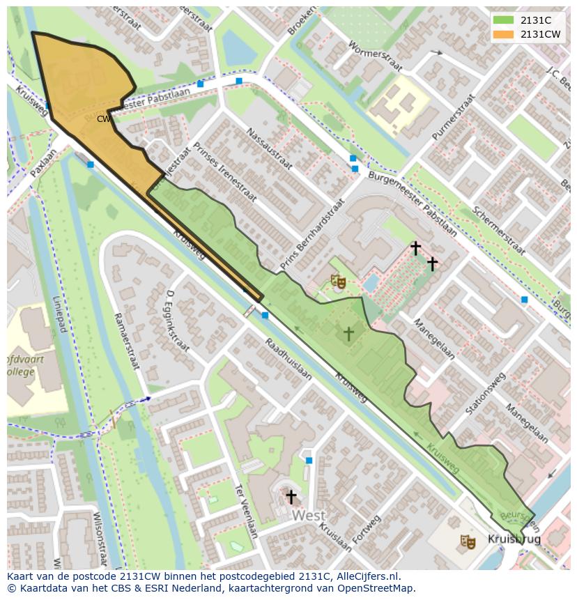 Afbeelding van het postcodegebied 2131 CW op de kaart.