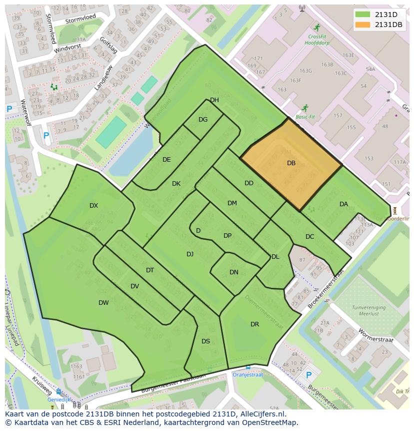 Afbeelding van het postcodegebied 2131 DB op de kaart.