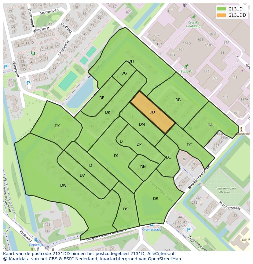 Afbeelding van het postcodegebied 2131 DD op de kaart.