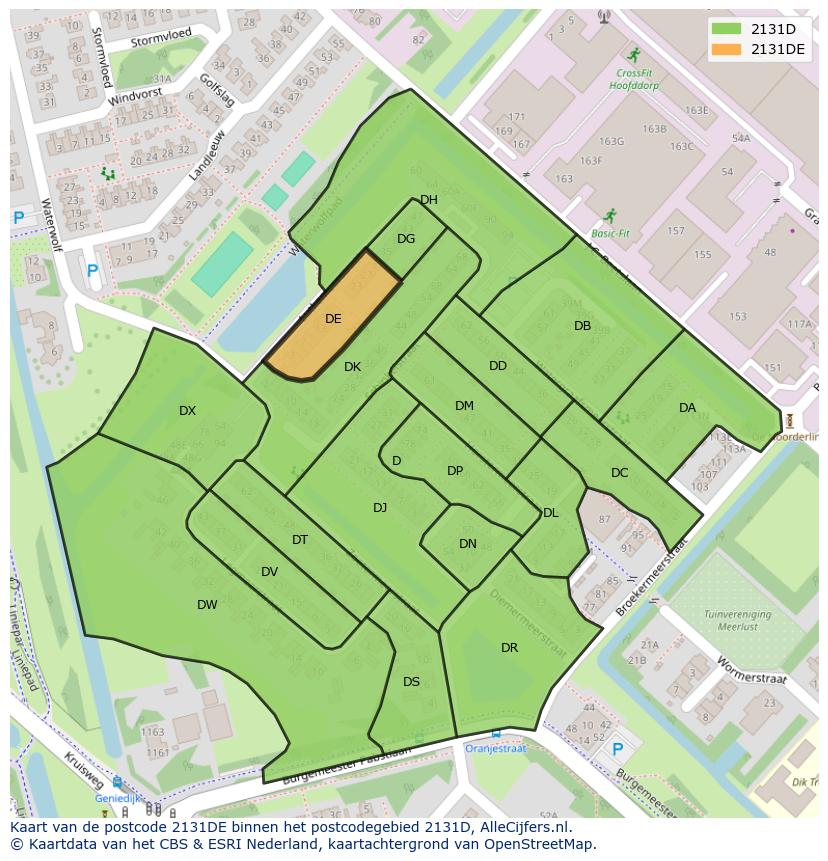 Afbeelding van het postcodegebied 2131 DE op de kaart.