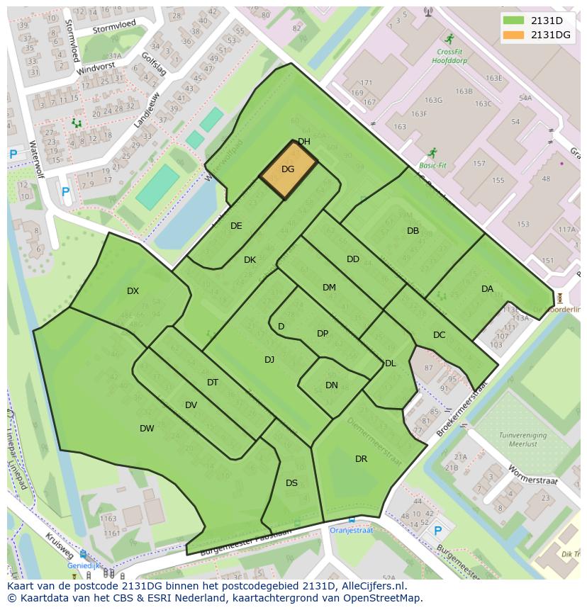 Afbeelding van het postcodegebied 2131 DG op de kaart.