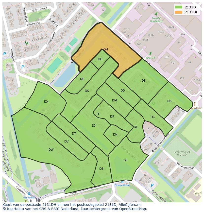 Afbeelding van het postcodegebied 2131 DH op de kaart.