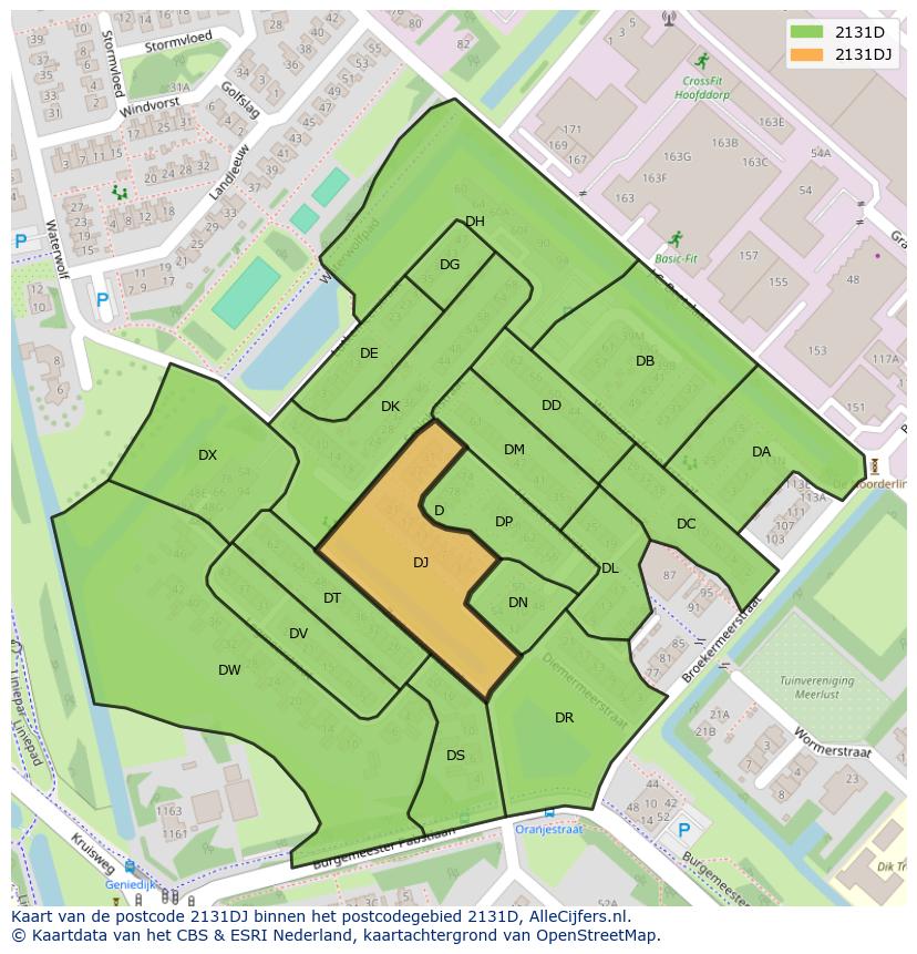 Afbeelding van het postcodegebied 2131 DJ op de kaart.