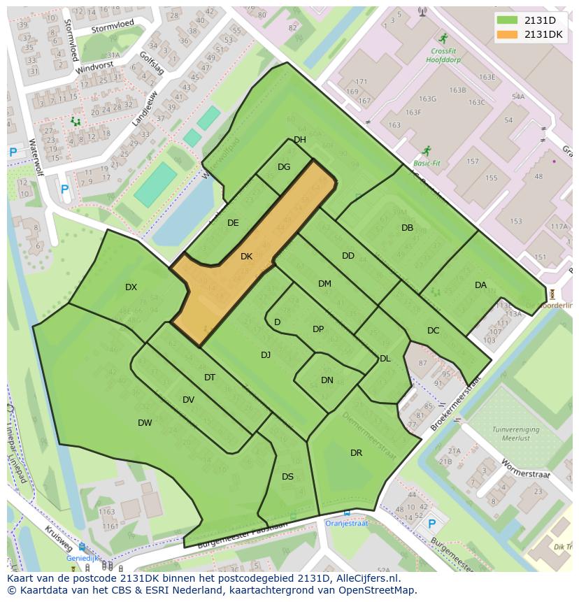 Afbeelding van het postcodegebied 2131 DK op de kaart.