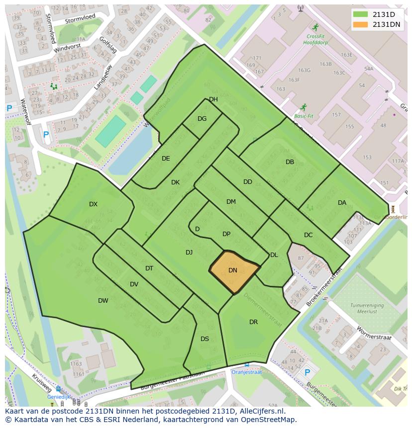 Afbeelding van het postcodegebied 2131 DN op de kaart.