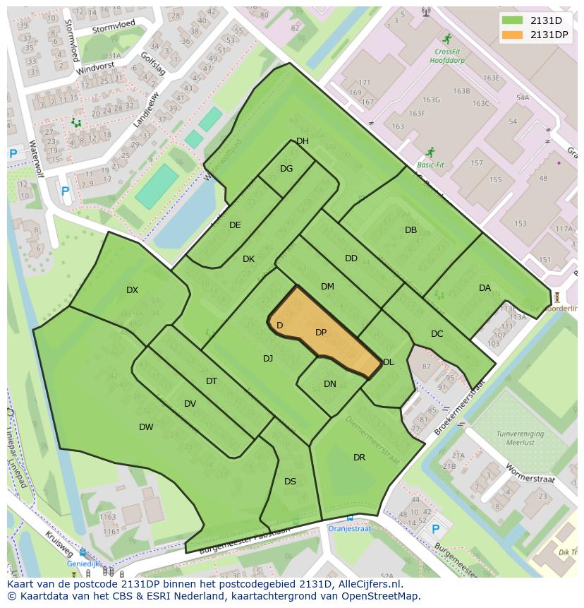 Afbeelding van het postcodegebied 2131 DP op de kaart.