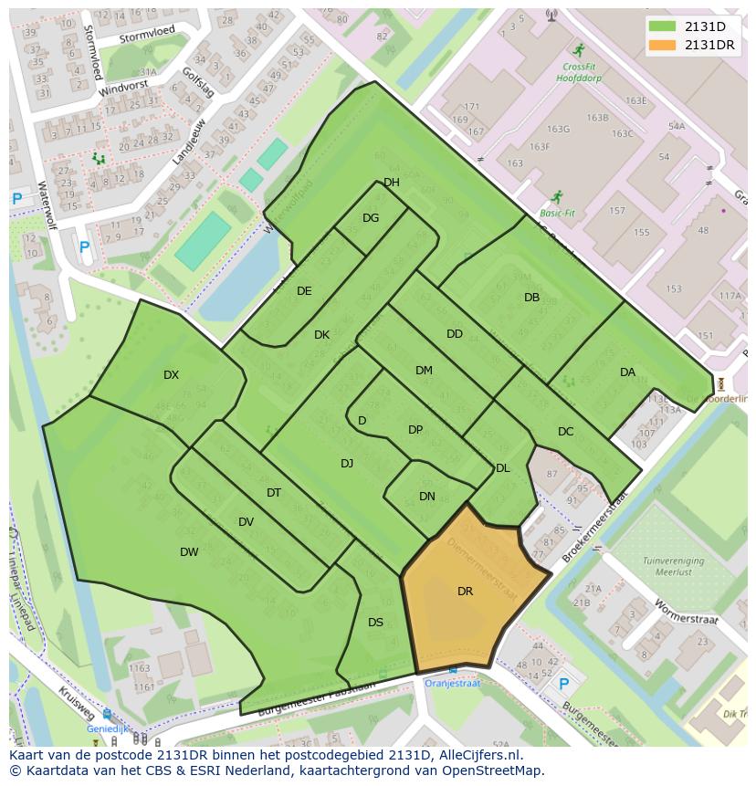 Afbeelding van het postcodegebied 2131 DR op de kaart.