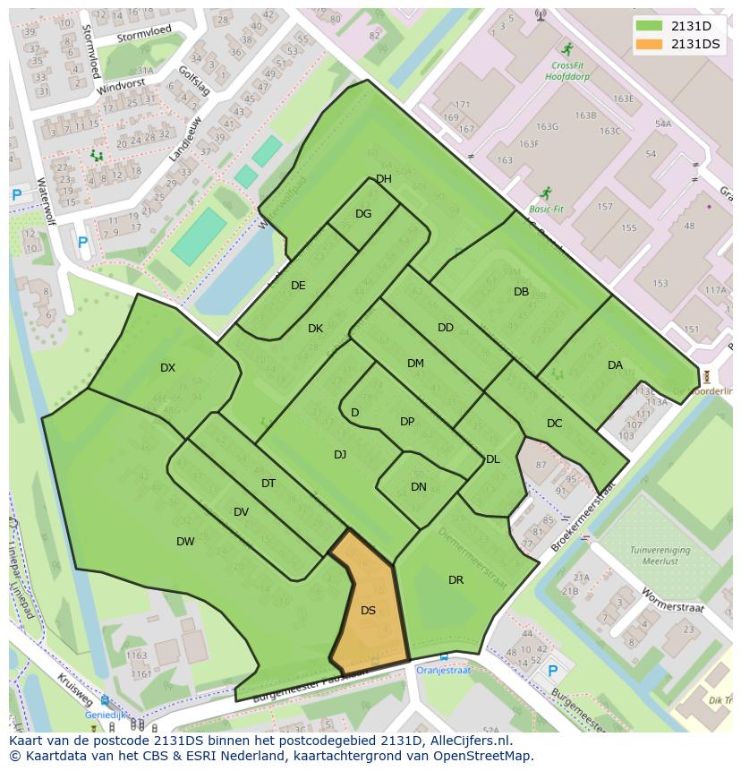 Afbeelding van het postcodegebied 2131 DS op de kaart.