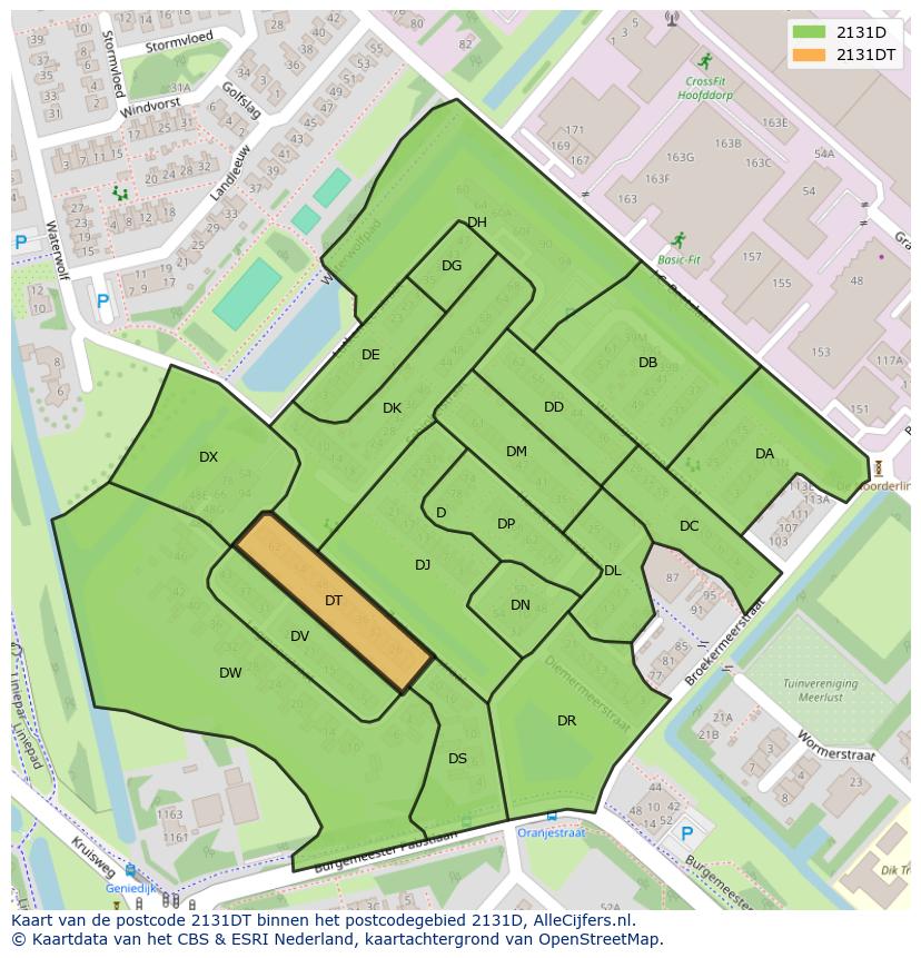 Afbeelding van het postcodegebied 2131 DT op de kaart.