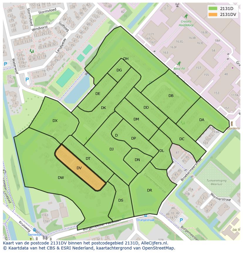 Afbeelding van het postcodegebied 2131 DV op de kaart.