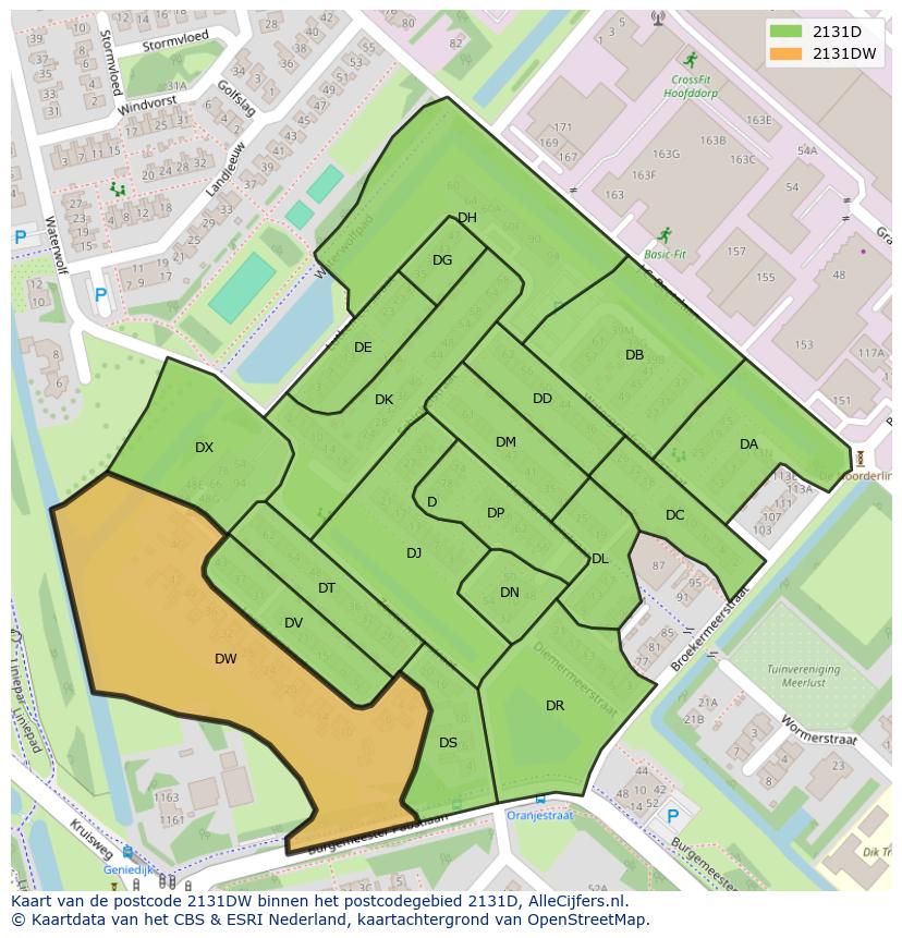 Afbeelding van het postcodegebied 2131 DW op de kaart.