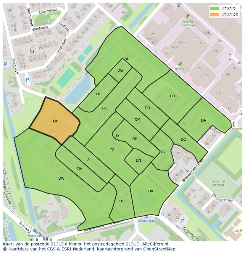 Afbeelding van het postcodegebied 2131 DX op de kaart.