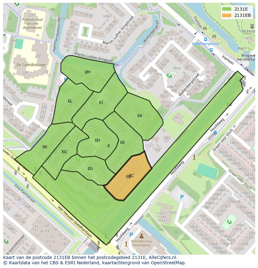 Afbeelding van het postcodegebied 2131 EB op de kaart.