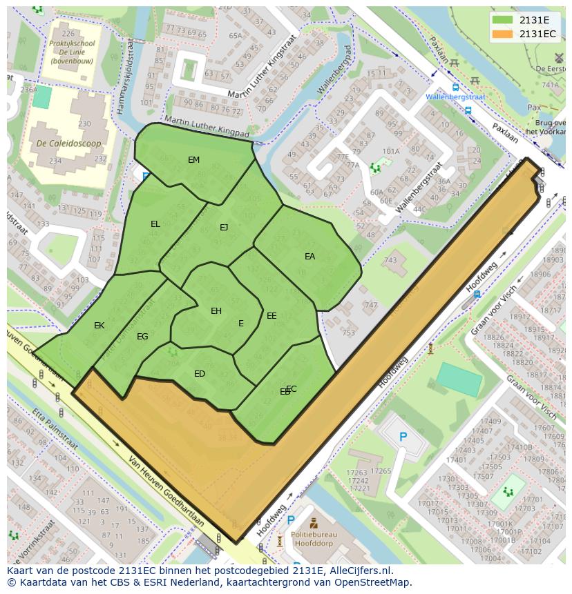 Afbeelding van het postcodegebied 2131 EC op de kaart.