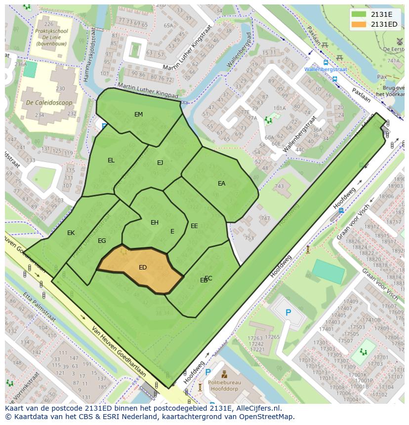 Afbeelding van het postcodegebied 2131 ED op de kaart.