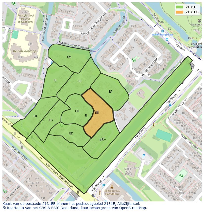 Afbeelding van het postcodegebied 2131 EE op de kaart.