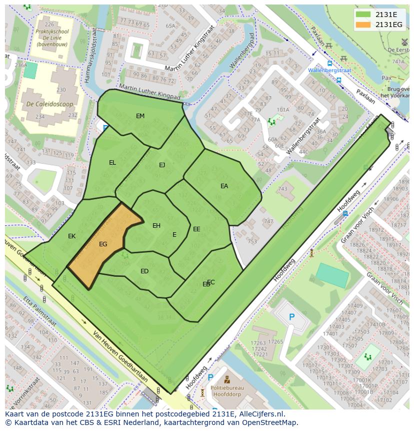 Afbeelding van het postcodegebied 2131 EG op de kaart.