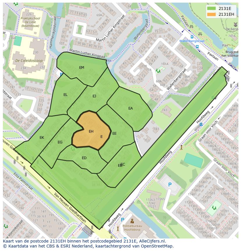 Afbeelding van het postcodegebied 2131 EH op de kaart.