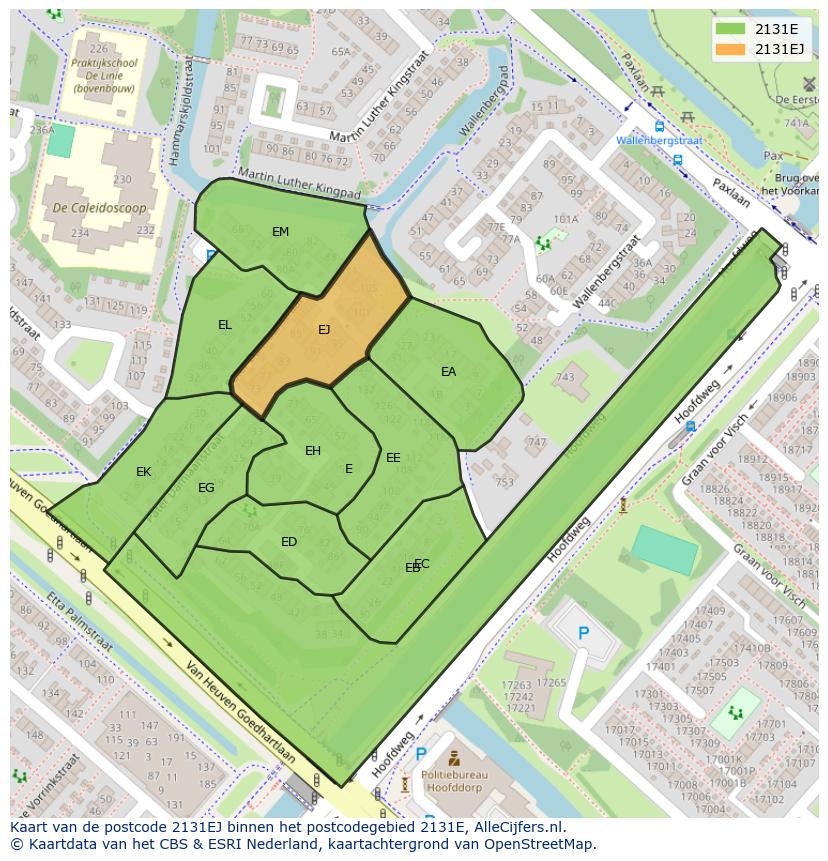 Afbeelding van het postcodegebied 2131 EJ op de kaart.