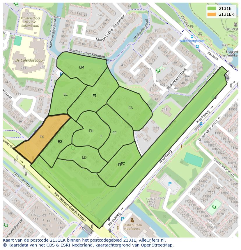 Afbeelding van het postcodegebied 2131 EK op de kaart.